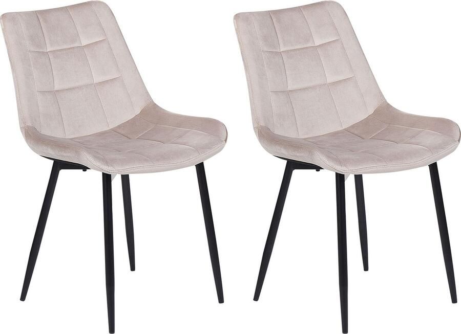 Beliani Set van 2 eetkamerstoelen MELROSE Fluweel Taupe - Foto 2