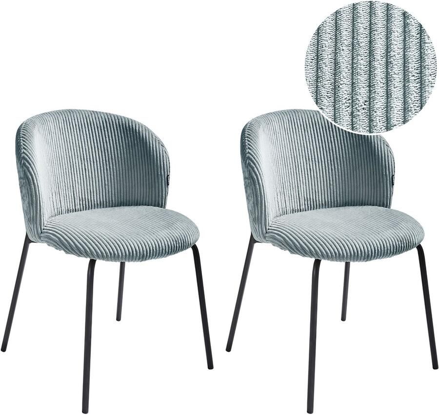Beliani Set van 2 eetkamerstoelen MILES Corduroy Lichtblauw
