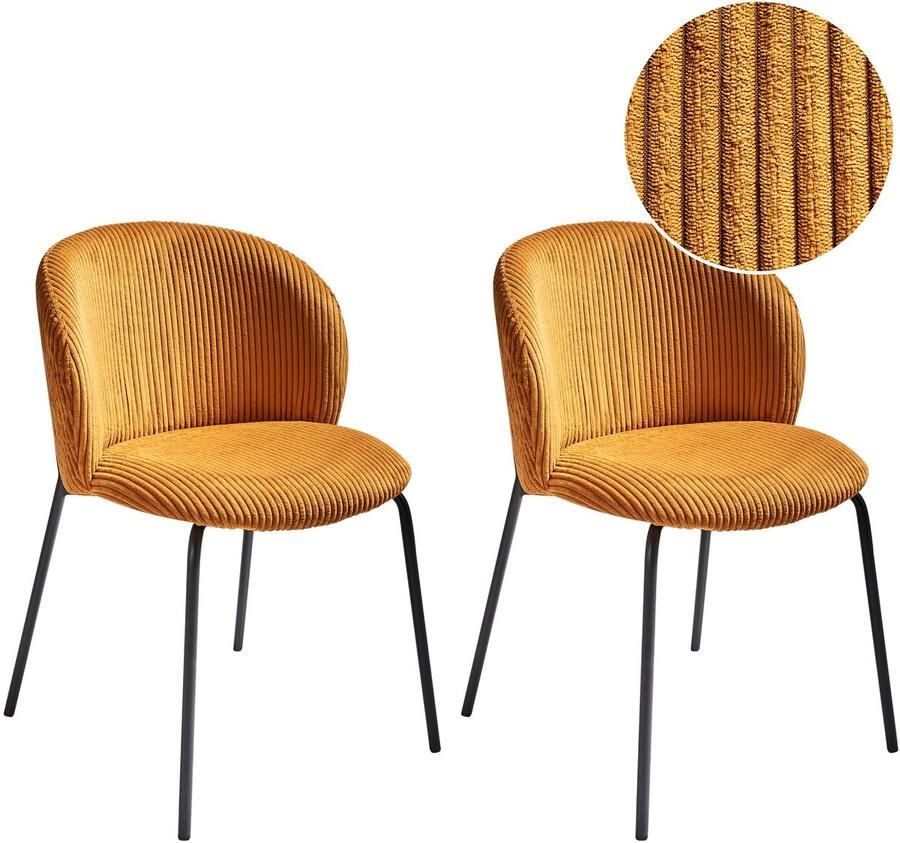 Beliani Set van 2 eetkamerstoelen MILES Corduroy Oranje