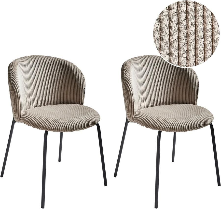 Beliani Set van 2 eetkamerstoelen MILES Corduroy Taupe