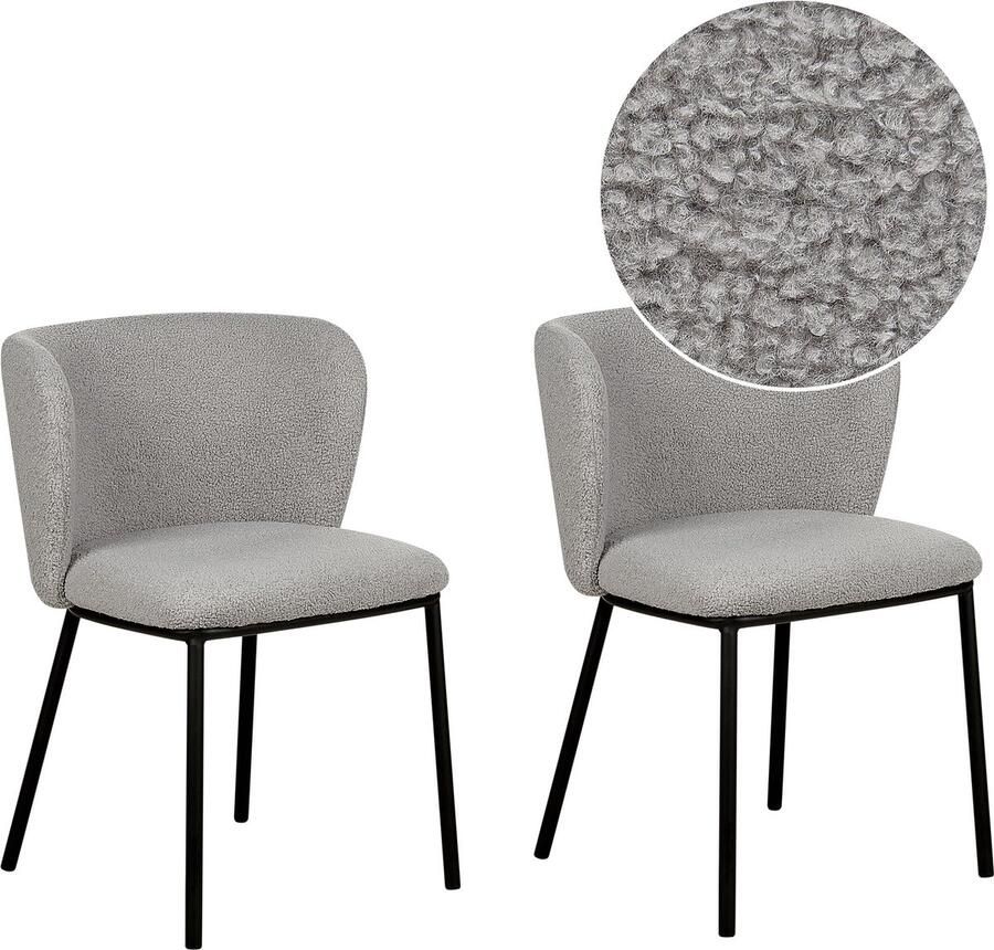 Beliani Set van 2 eetkamerstoelen MINA Bouclé Grijs - Foto 3
