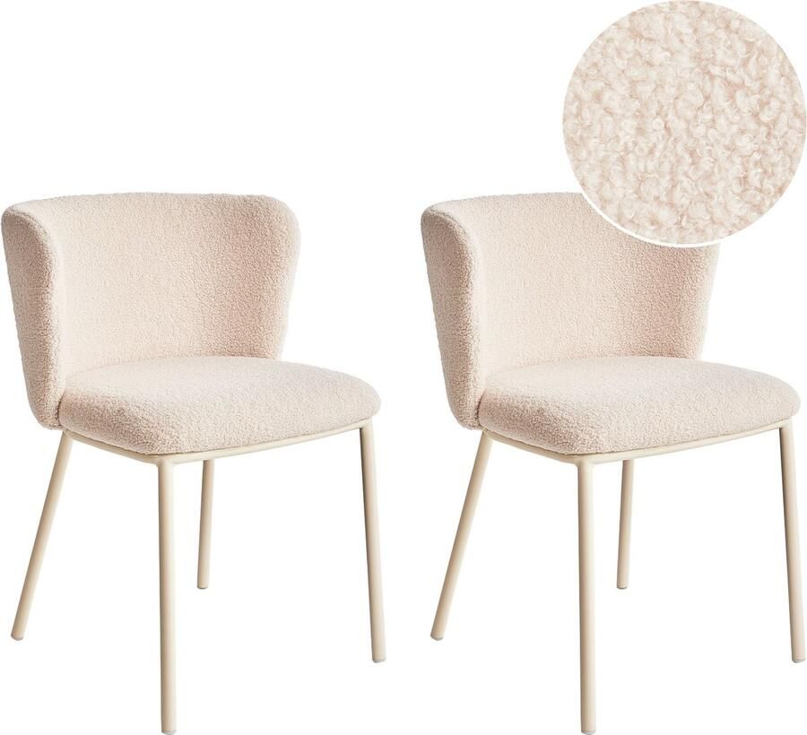 Beliani Set van 2 eetkamerstoelen MINA II Bouclé Lichtbeige