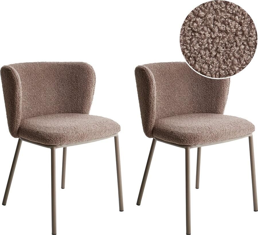 Beliani Set van 2 eetkamerstoelen MINA II Bouclé Lichtbruin