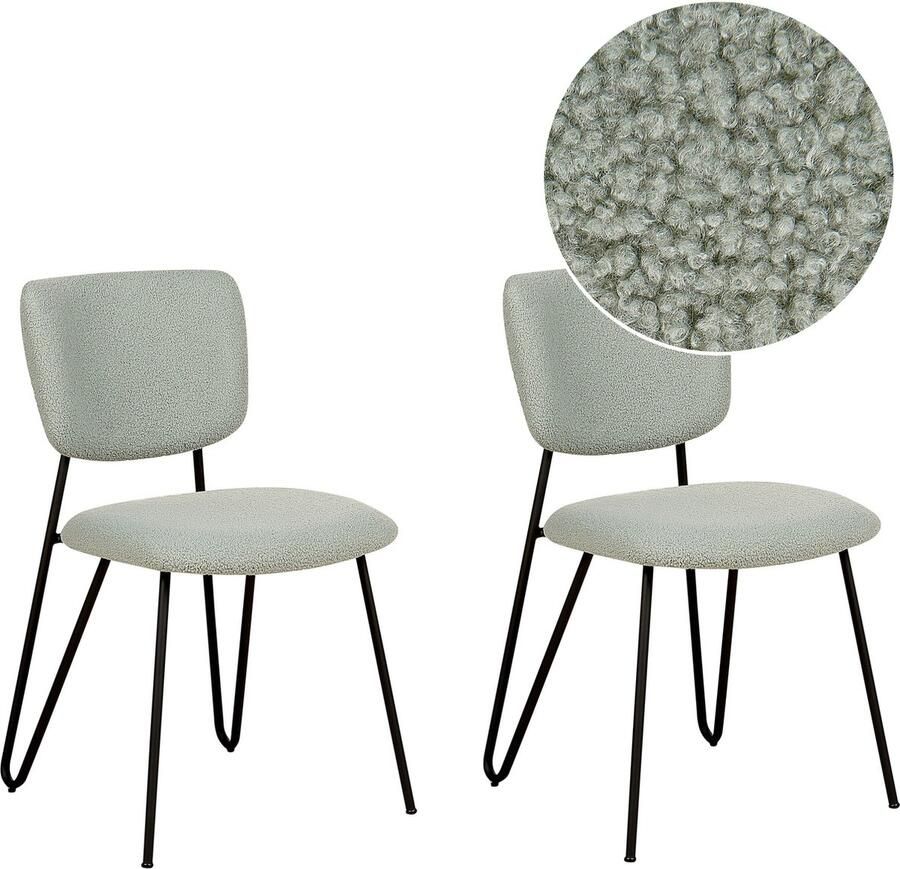 Beliani Set van 2 eetkamerstoelen NELKO Bouclé Lichtgroen