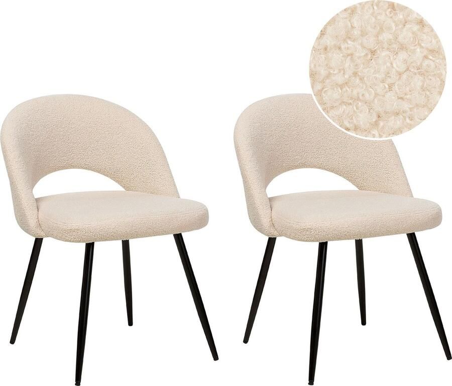 Beliani Set van 2 eetkamerstoelen ONAGA Bouclé Beige - Foto 2