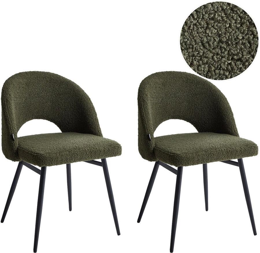 Beliani Set van 2 eetkamerstoelen ONAGA Bouclé Donkergroen