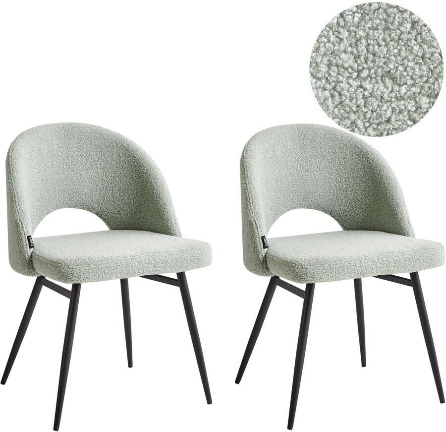 Beliani Set van 2 eetkamerstoelen ONAGA Bouclé Lichtgroen