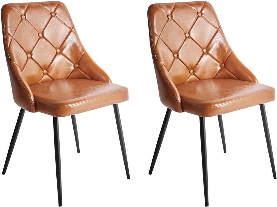 Beliani Set van 2 eetkamerstoelen VALERIE Kunstleer Goudbruin