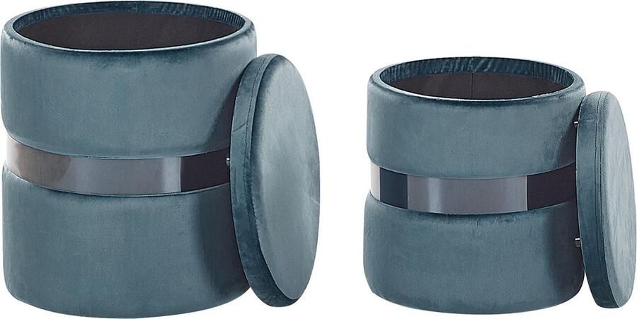 Beliani Set van 2 opbergpoefs DORIS Fluweel Blauw 35 30 cm 35 30 cm 44 36 cm - Foto 3