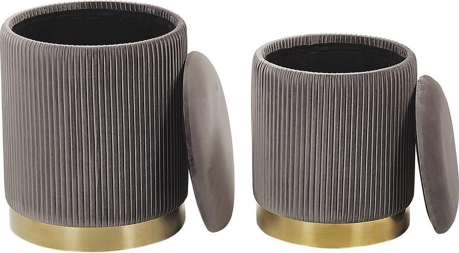 Beliani Set van 2 opbergpoefs MIRAMAR Fluweel Grijs 35 31 cm 35 31 cm 44 39 cm - Foto 2