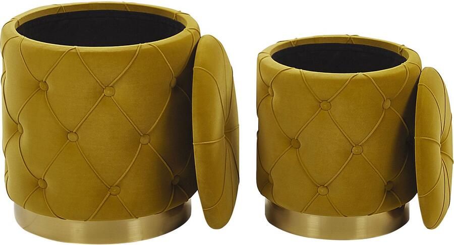 Beliani Set van 2 opbergpoefs PUEBLO Fluweel Mosterdgeel 40 33 cm 40 33 cm 44 36 cm - Foto 3