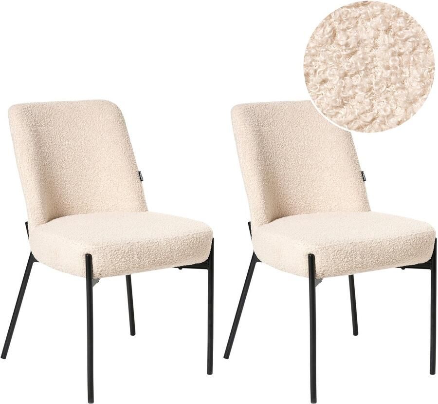 Beliani MALIN Eetkamerstoel set van 2 Lichtbeige Bouclé