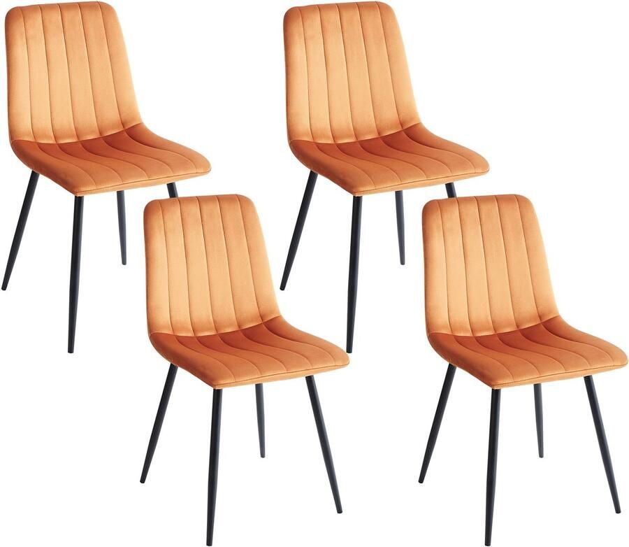 Beliani Set van 4 eetkamerstoelen KALISPELL Fluweel Oranje