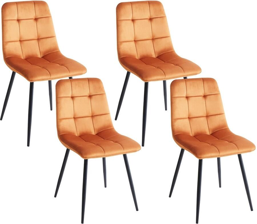 Beliani Set van 4 eetkamerstoelen POWELL Fluweel Oranje