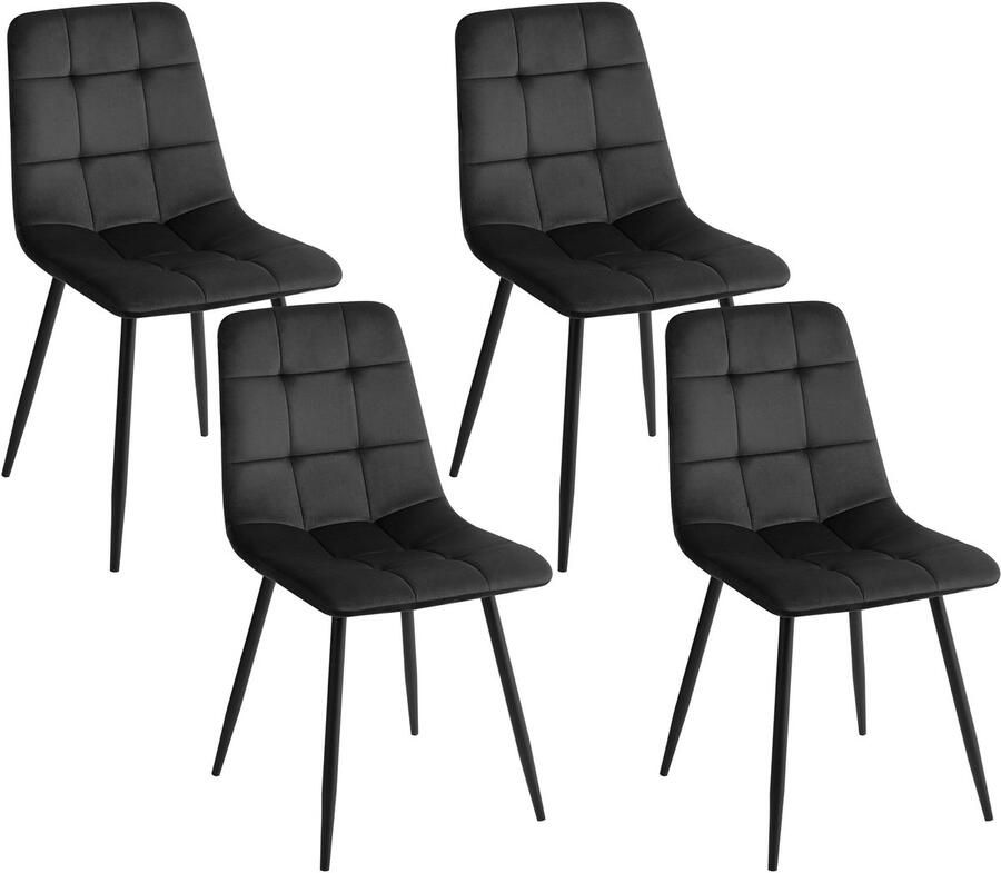 Beliani Set van 4 eetkamerstoelen POWELL Fluweel Zwart