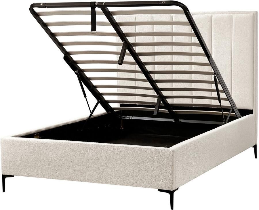 Beliani SEZANNE Bed met opbergruimte Gebroken wit 140 x 200 cm Bouclé