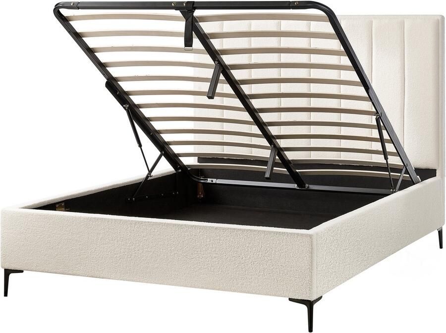 Beliani SEZANNE Bed met opbergruimte Gebroken wit 160 x 200 cm Bouclé