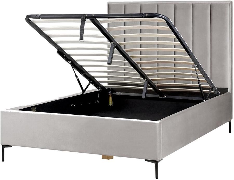 Beliani SEZANNE Tweepersoonsbed met opbergruimte Lichtgrijs 140 x 200 cm Fluweel