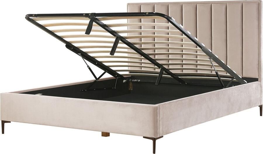 Beliani -SEZANNE -Bed met opbergruimte-Taupe-180 x 200 cm-Fluweel