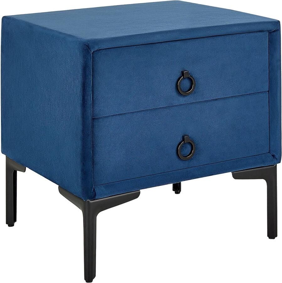 Beliani Nachtkastje met 2 lades SEZANNE Fluweel Marineblauw