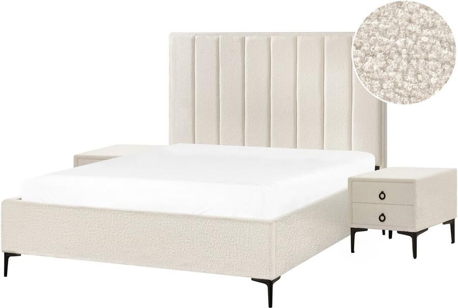 Beliani -SEZANNE-Slaapkamerset-Gebroken wit-160 x 200 cm-Bouclé