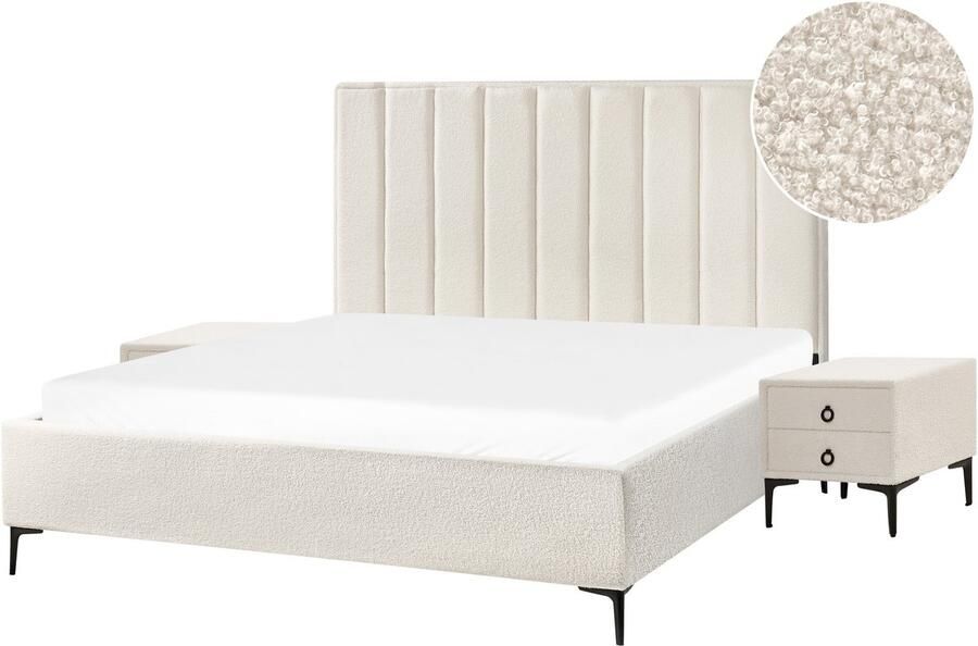 Beliani -SEZANNE-Slaapkamerset-Gebroken wit-180 x 200 cm-Bouclé