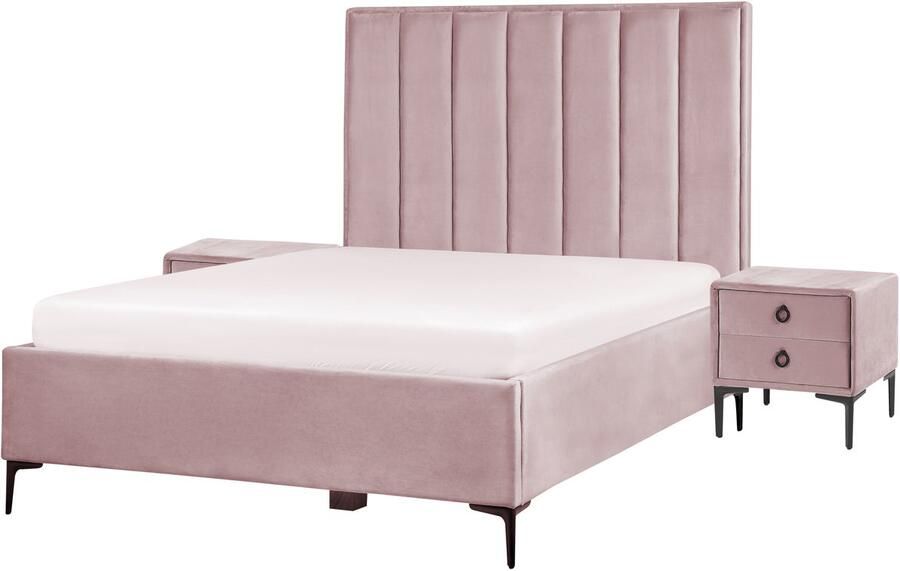 Beliani Slaapkamerset Fluweel SEZANNE 140 x 200 cm Roze