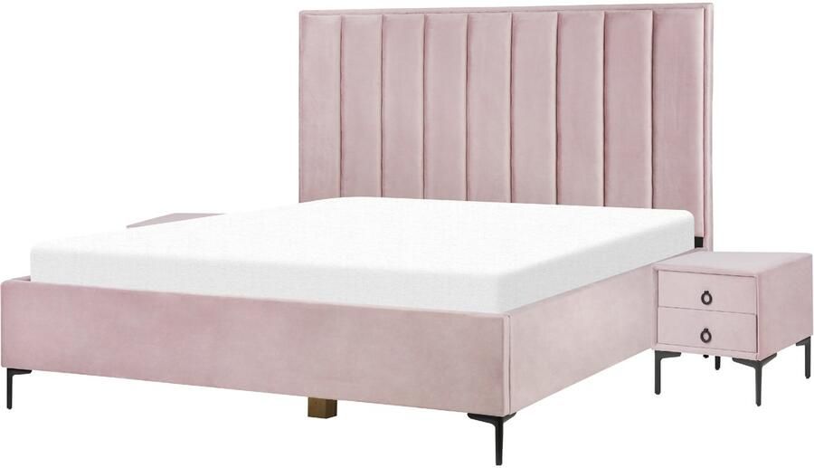 Beliani SEZANNE Slaapkamerset Roze 180 x 200 cm Fluweel