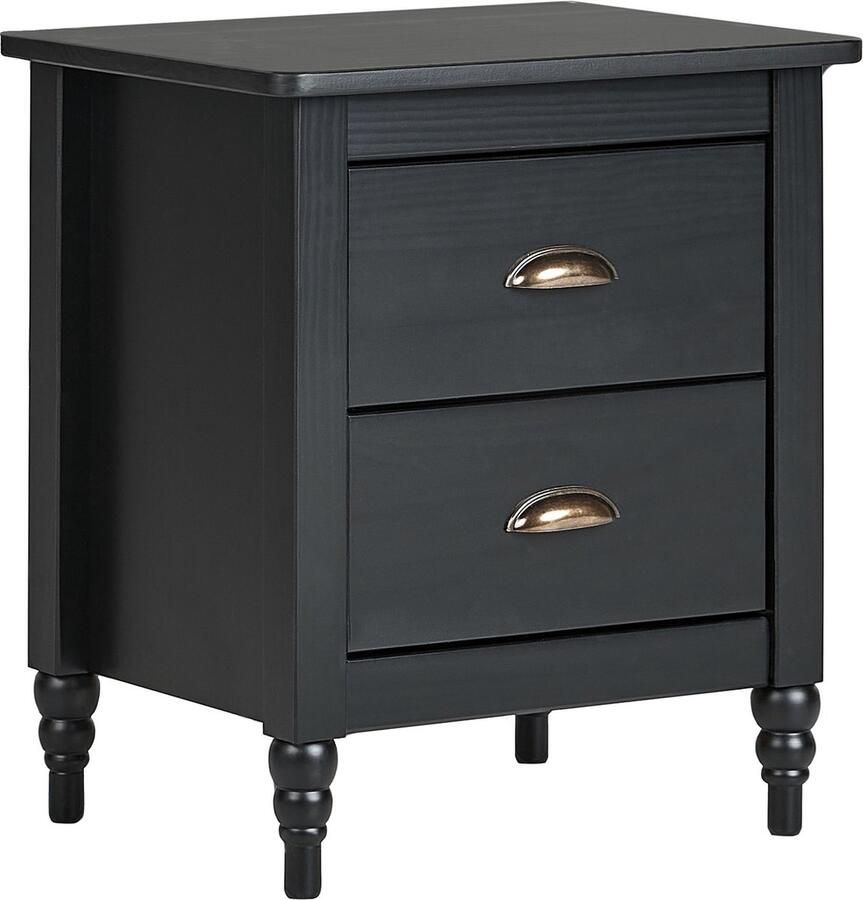 Beliani Nachtkastje met 2 lades SHILLINGTON Dennenhout Zwart