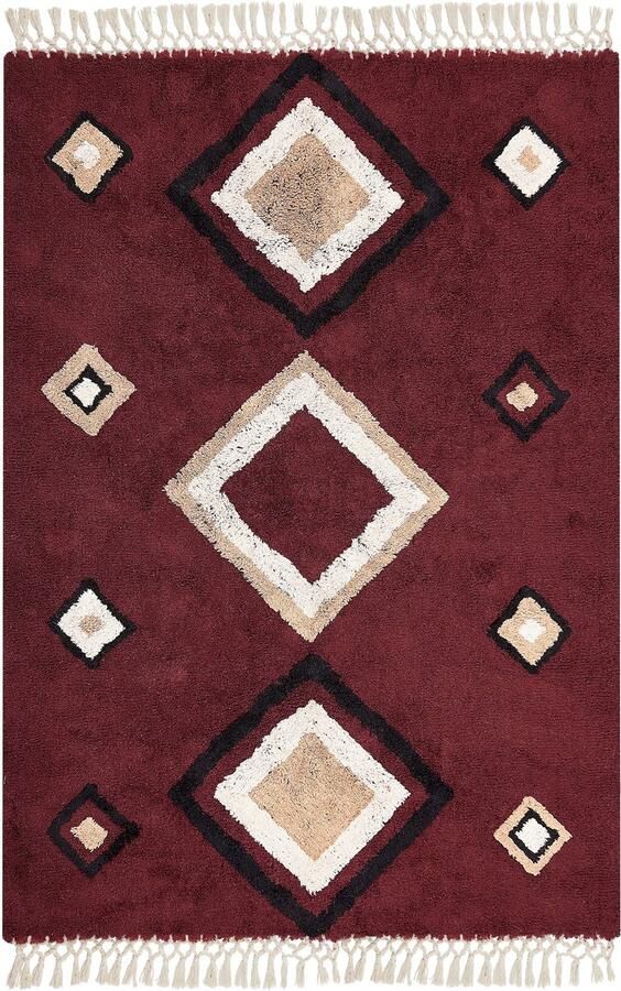 Beliani SIIRT Laagpolig vloerkleed Rood 140 x 200 cm Katoen - Foto 2