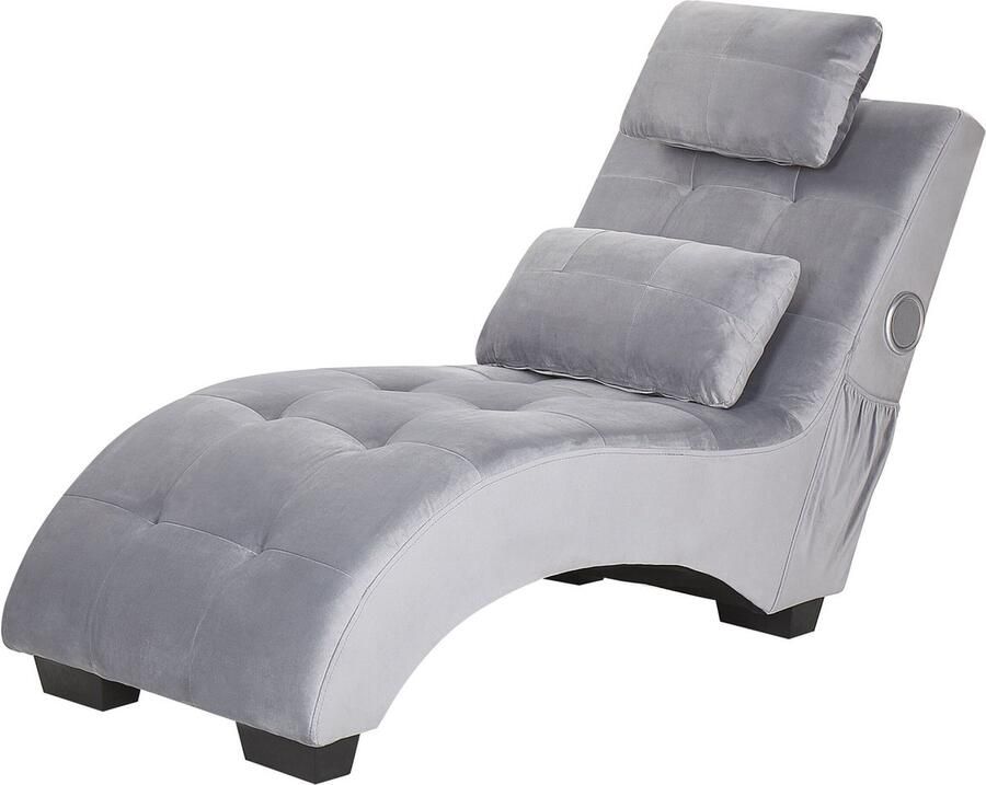 Beliani Chaise longue met Bluetooth speaker en USB-poort fluweel grijs SIMORRE - Foto 2