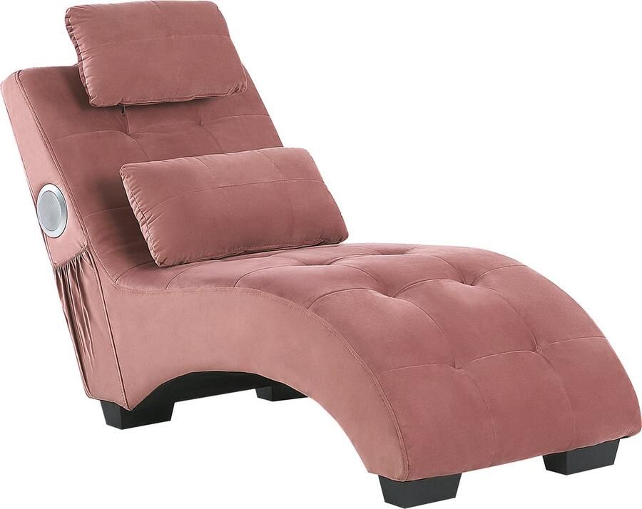 Beliani Chaise longue SIMORRE Fluweel Pastelroze Met ingebouwde Bluetooth speaker