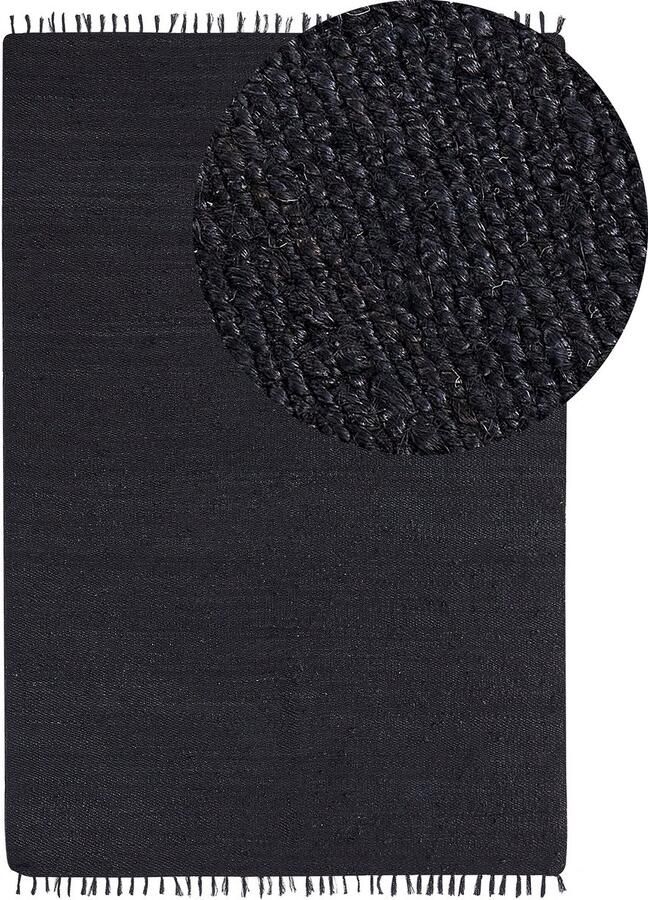 Beliani SINANKOY Laagpolig tapijt Zwart 200 x 300 cm Jute