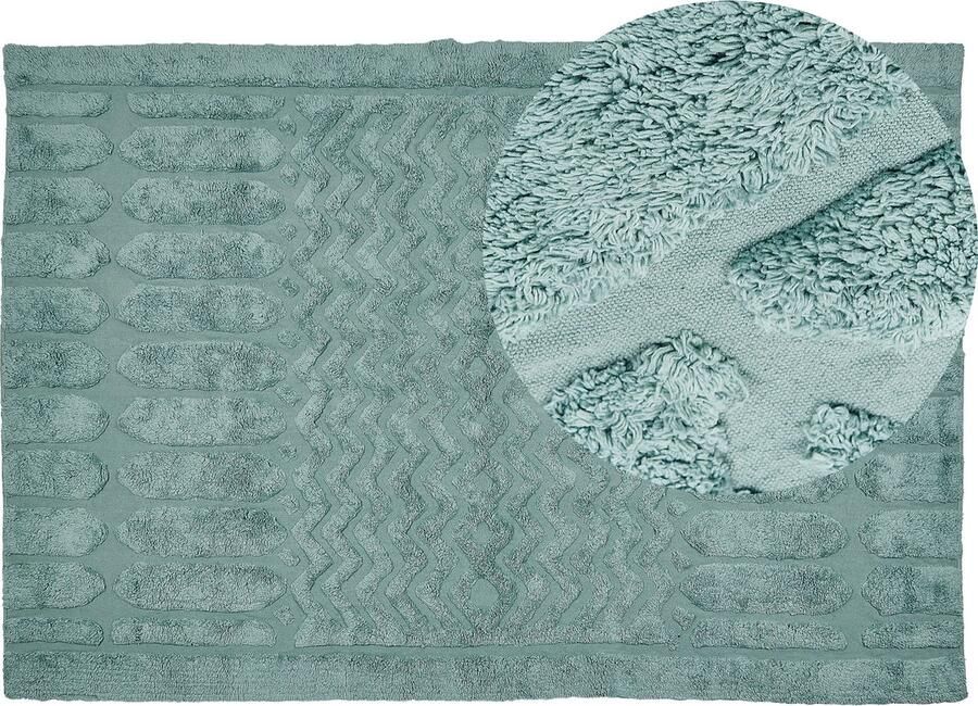 Beliani SIRNAK Laagpolig vloerkleed Mintgroen 140 x 200 cm Katoen - Foto 2