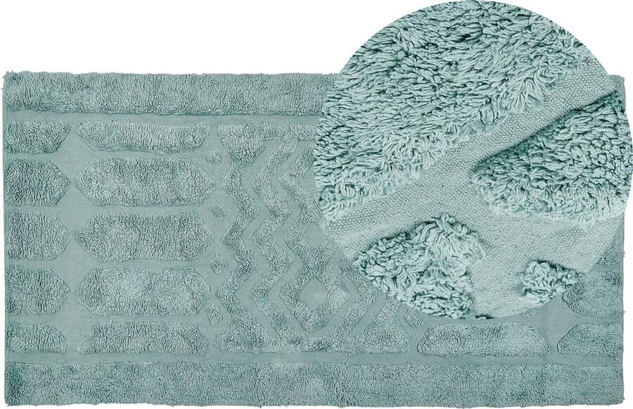 Beliani SIRNAK Laagpolig vloerkleed Mintgroen 80 x 150 cm Katoen - Foto 2