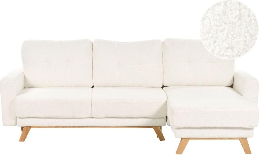 Beliani Slaapbank SIRO Bouclé Gebroken wit met opbergruimte 3-zitter Linkerzijde