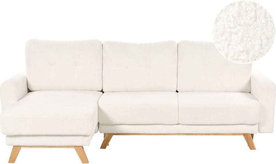 Beliani Hoekslaapbank SIRO Bouclé Gebroken wit met opbergruimte 3-zitter Rechterzijde