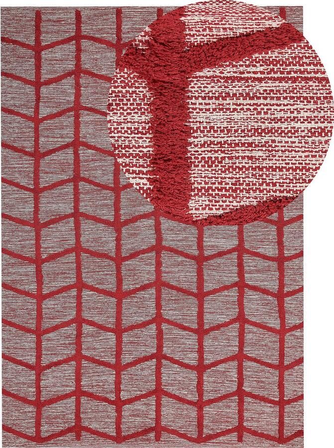 Beliani SIVAS Laagpolig vloerkleed Rood 140 x 200 cm Katoen