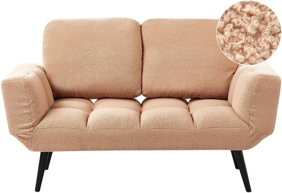Beliani Slaapbank BREKKE Bouclé Zandbeige 2-zitter