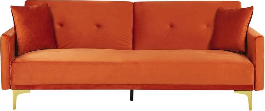 Beliani Slaapbank LUCAN Fluweel Oranje 3-zitter