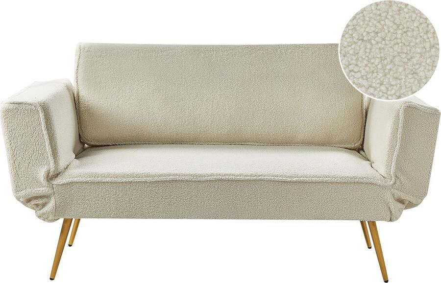 Beliani Slaapbank SAARELA Bouclé Gebroken wit 2-zitter