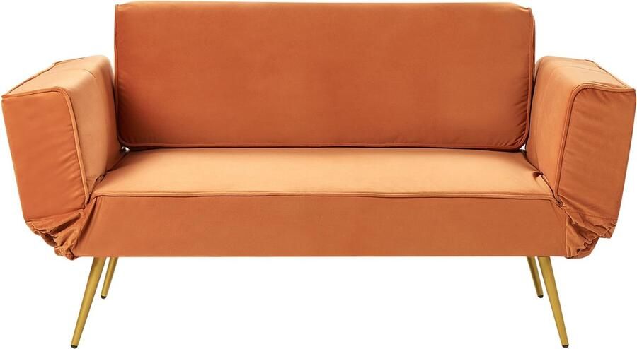 Beliani Slaapbank SAARELA Fluweel Oranje 2-zitter