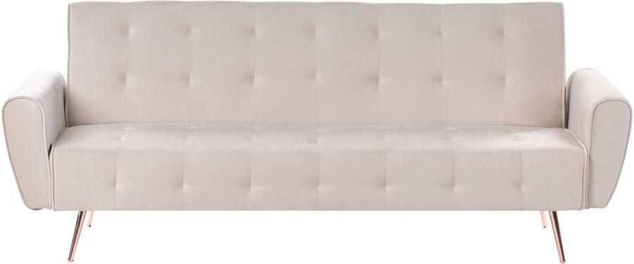 Beliani Slaapbank SELNES Fluweel Lichtbeige 3-zitter