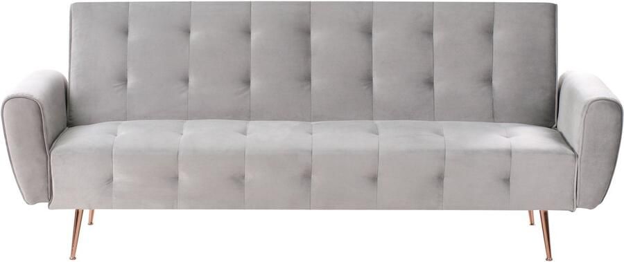 Beliani Slaapbank SELNES Fluweel Lichtgrijs 3-zitter