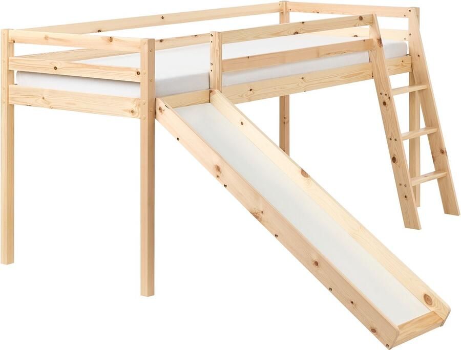 Beliani Verhoogd bed Dennenhout STAPLE 90 x 200 cm met glijbaan Lichtbruin