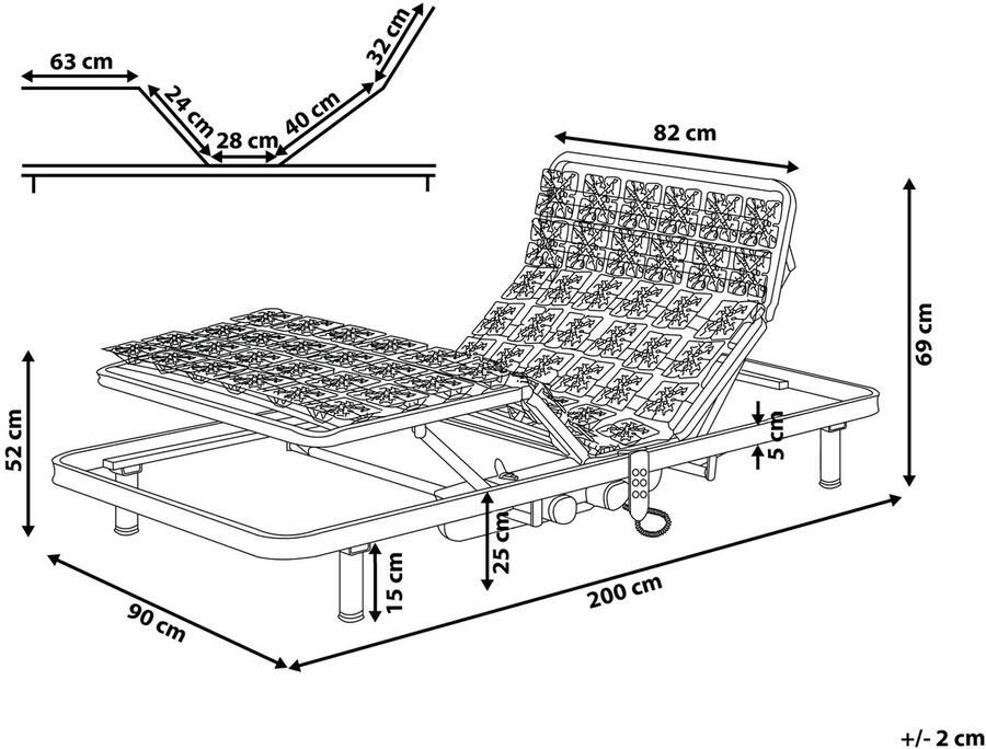 Beliani STAR Elektrische lattenbodem Lichtgrijs 90 x 200 cm Staal