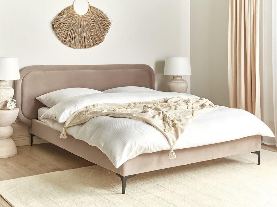 Beliani SUZETTE Tweepersoonsbed Taupe 160 x 200 cm Polyester - Foto 2