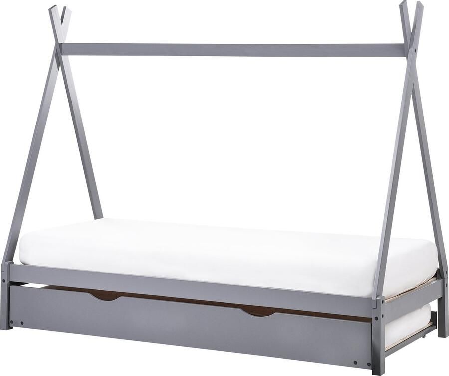 Beliani Kinderonderschuifbed Dennenhout TALMONTIERS 90 x 200 cm Grijs