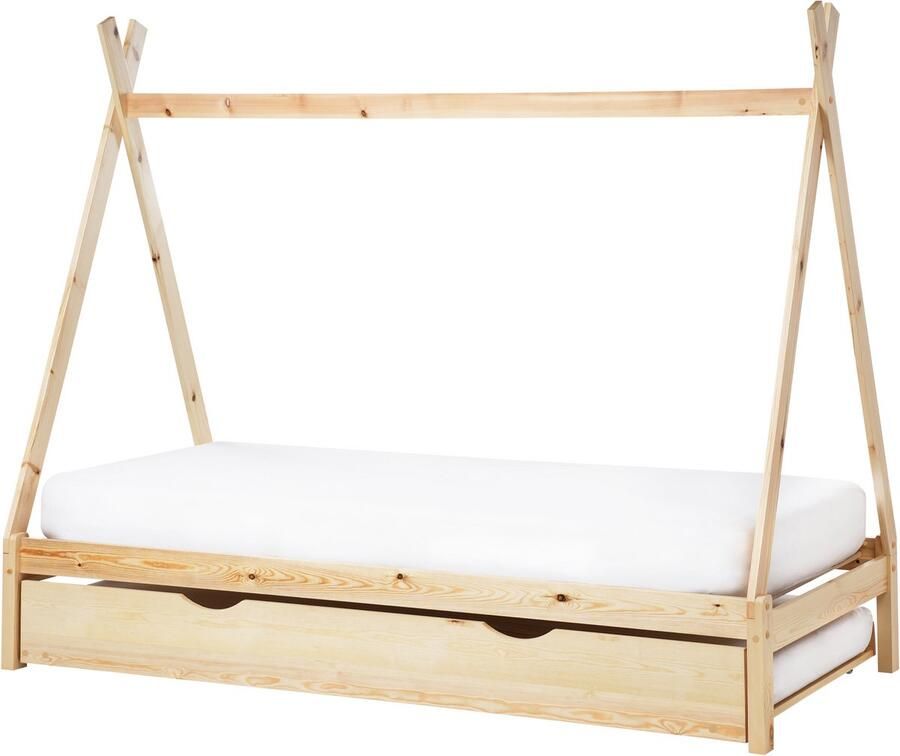 Beliani Kinderonderschuifbed Dennenhout TALMONTIERS 90 x 200 cm Lichtbruin