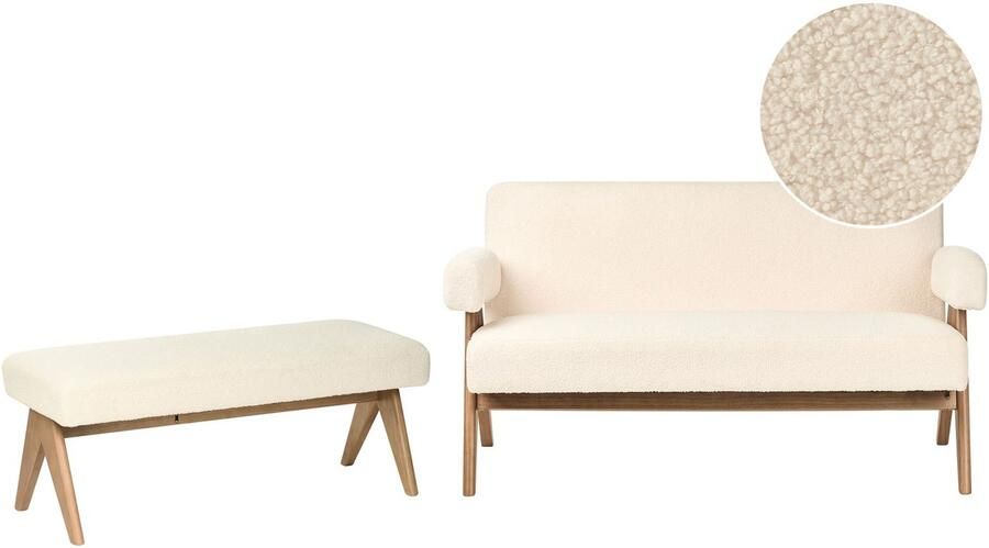 Beliani TAMRE Bankenset Gebroken wit Donkerbruin Bouclé